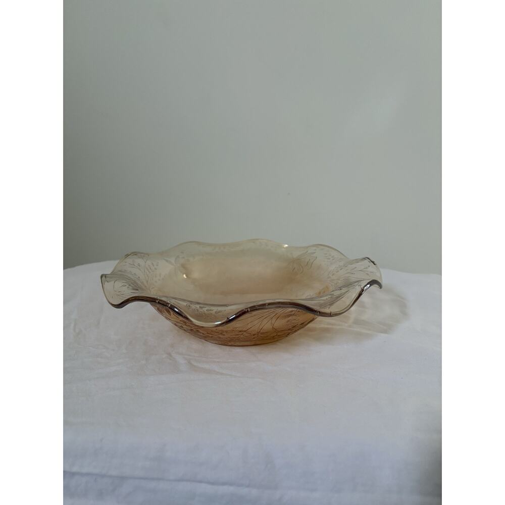 Floragold Ruffled Fruit Bowl "Louisa" 11 1/2" Dia Iridescent Depression Glass